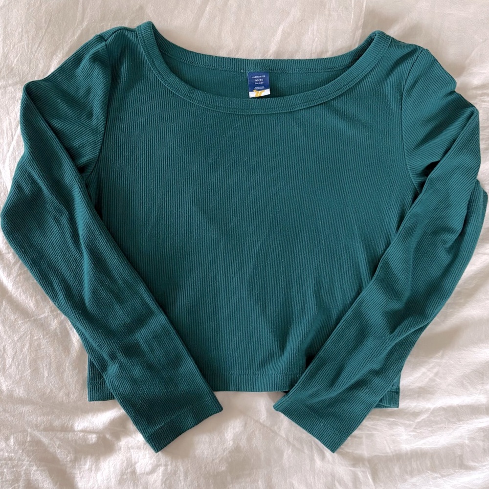 Emerald green girls athletic top for dance, gymnastics, sports